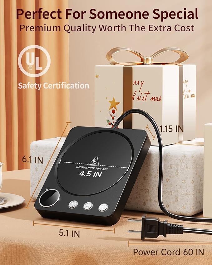 SWEETFULL Coffee Mug Warmer – 36W Coffee Cup Warmer for Desk with Smart Display & Auto Shut-Off, Candle Warmer, Electric Cup Warmer for Coffee, Milk and Tea, for Women & Men (Black)