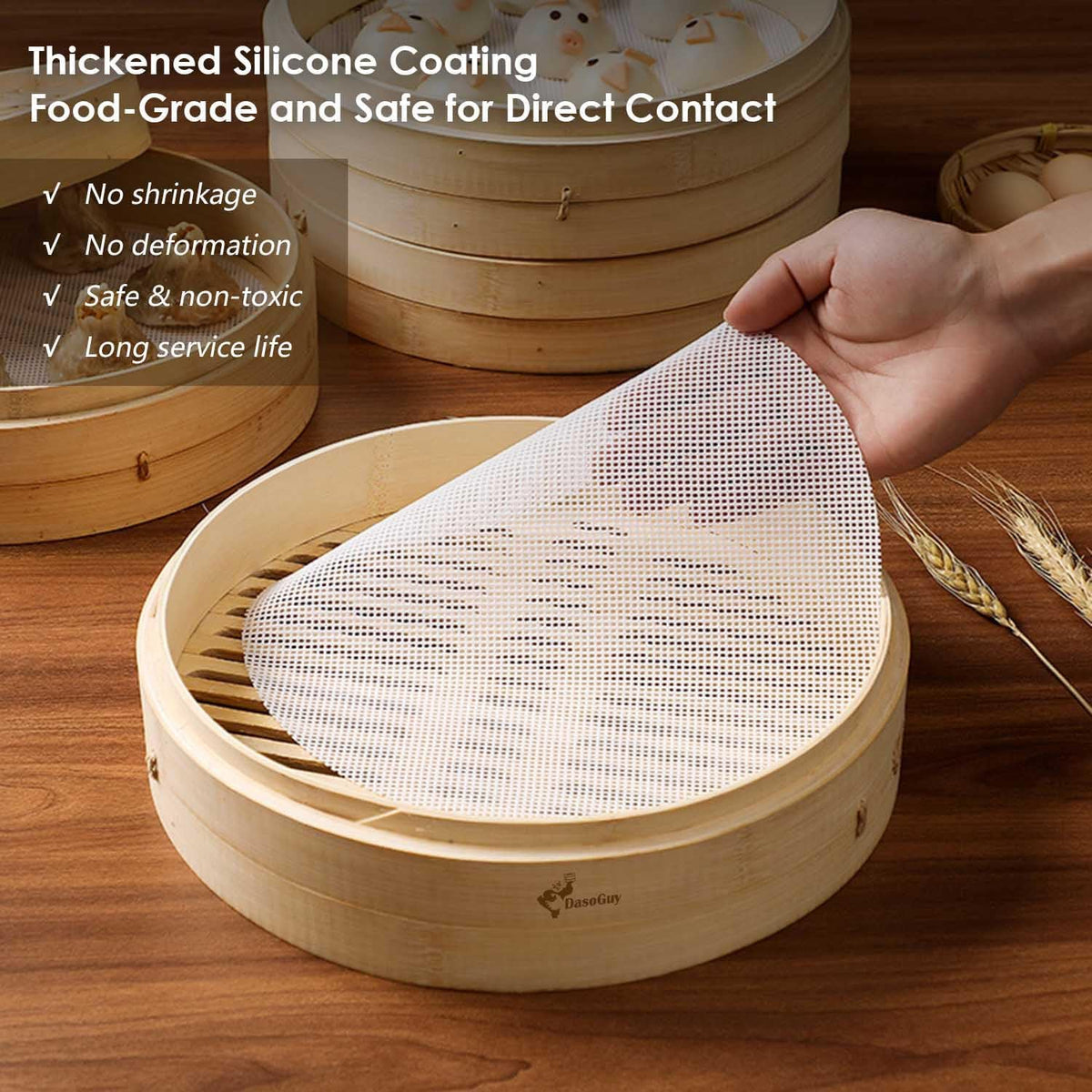 Bamboo Steamer Silicone Liners 10-Inch 6Pcs, BPA Free, Reusable & Non Stick for Food Steamer, Air Fryer, Steaming Dumpling Dim Sum Vegetable, Round Mesh Parchment Baking Sheet Paper