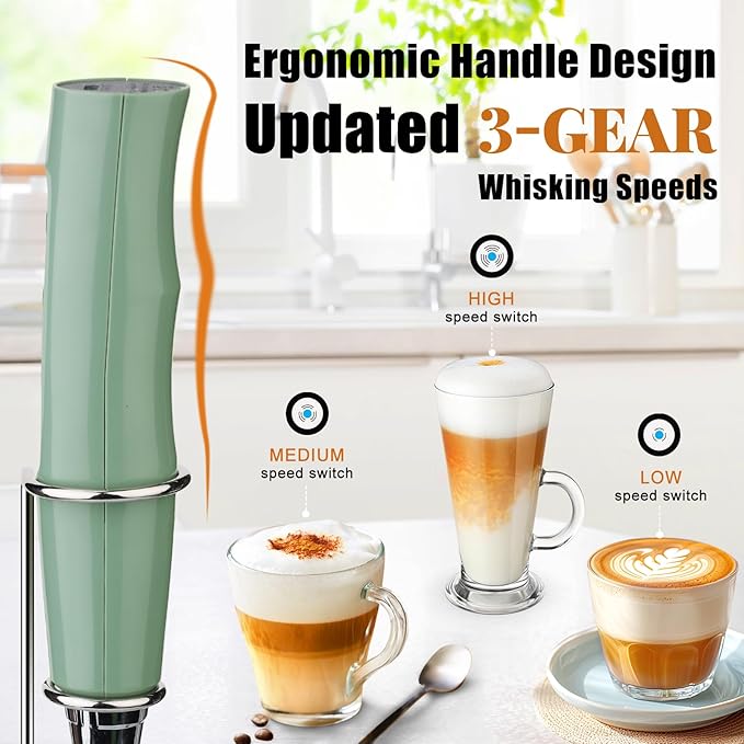 Nahida Rechargeable Milk Frother Wand for Coffee Include Stand - Granite