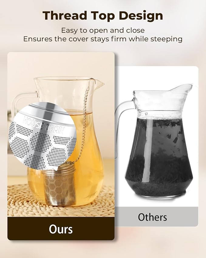 House Again 2 Pack Tea Strainers for Loose Tea, Extra Fine Mesh Tea Infuser, 304 Stainless Steel with Chain Hook, Loose Leaf Tea Steeper for Brew Tea Spices & Seasonings, Geometric Design