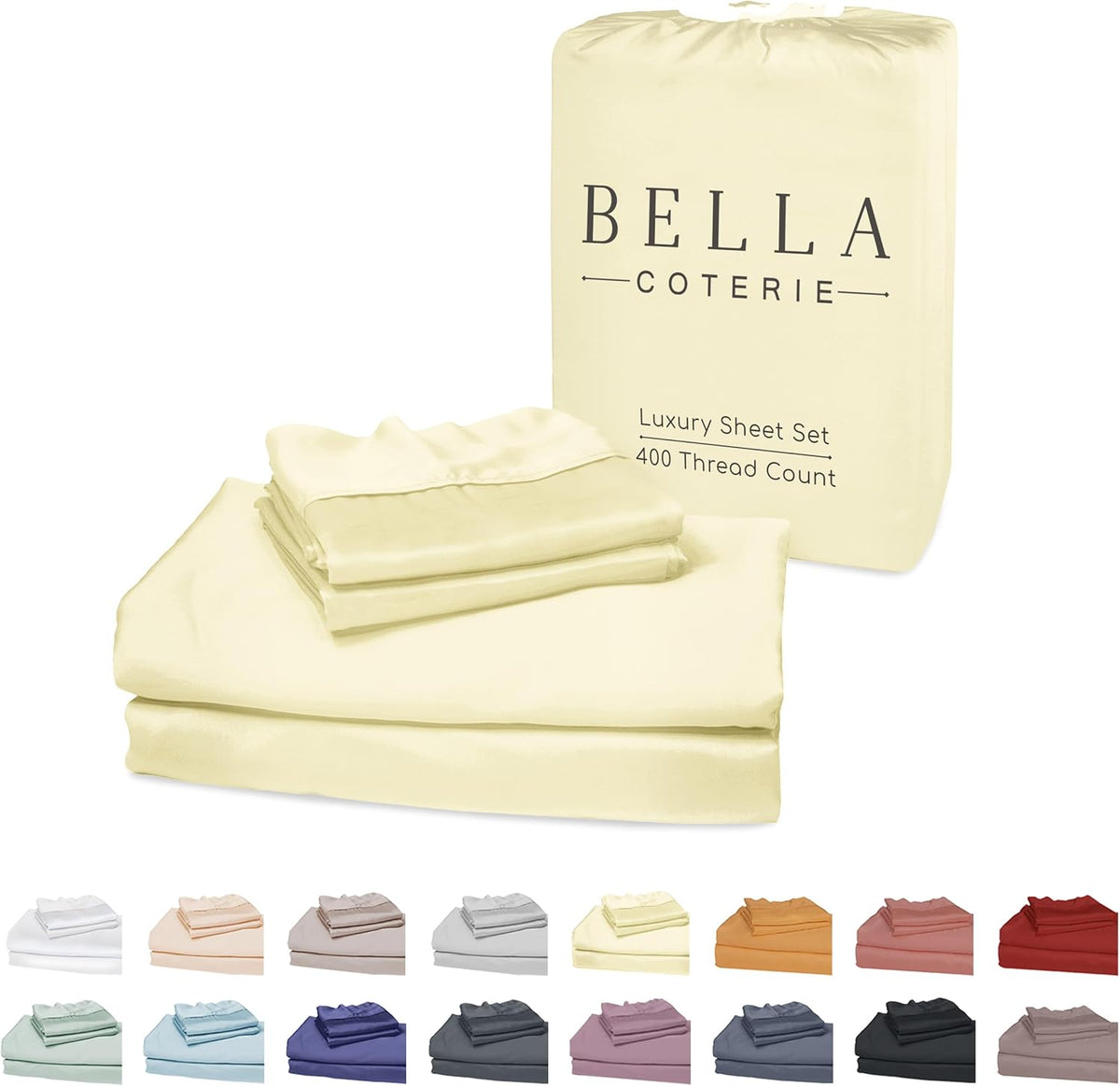 Bella Coterie Luxury Bamboo Viscose Queen Size Sheet Set | 100% Organically Grown | Ultra Soft | Cooling for Hot Sleepers | 18" Deep Pocket [Lemonade]