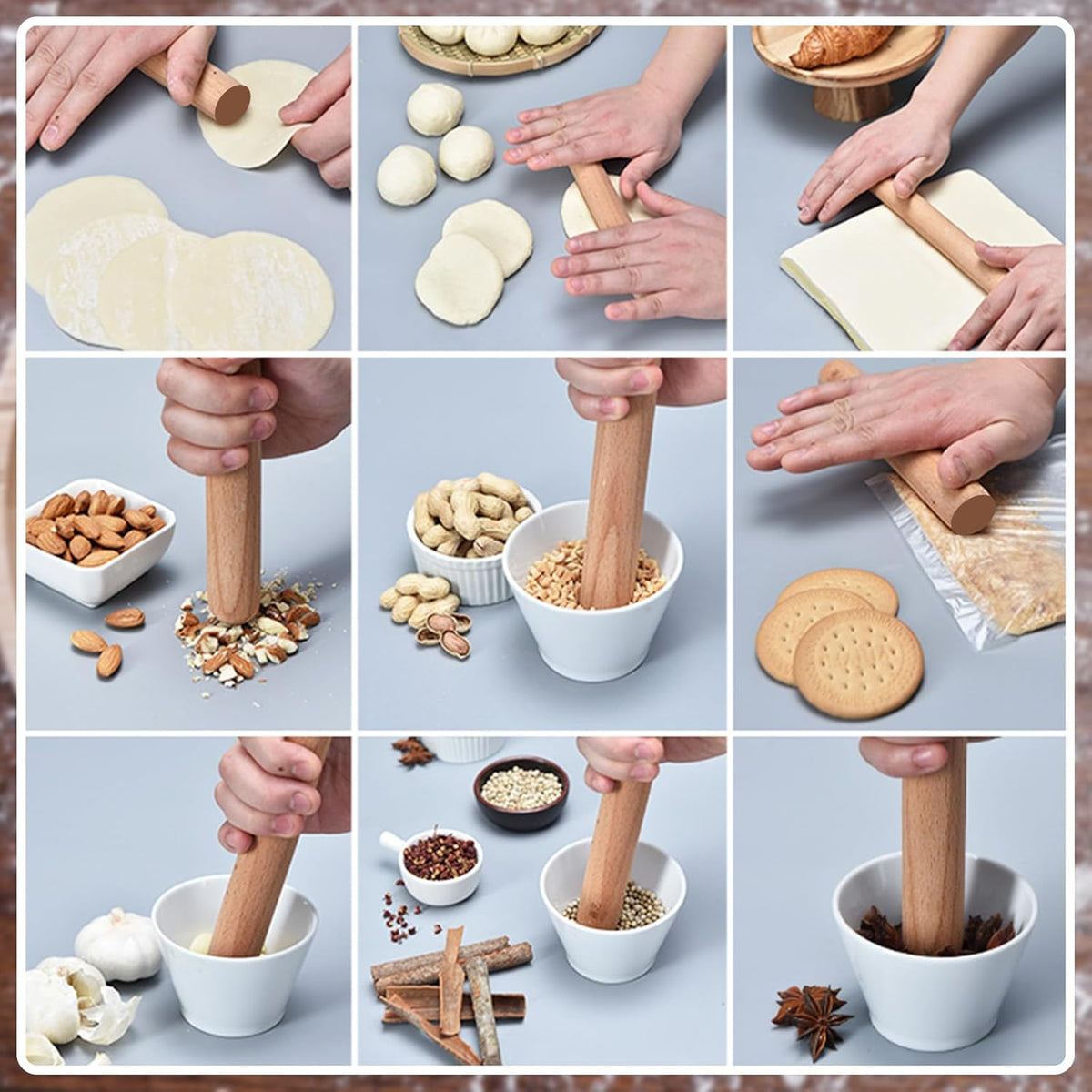 Small Wooden Rolling Pin, Dumpling Dough Roller Wooden Mini Rolling Pins Kitchen Utensil Tool for Fondant, Pasta, Bread, Pastry, Cookies, Pizza, Pie, Cylinder Style, 6.3 Inch (20 Pieces)
