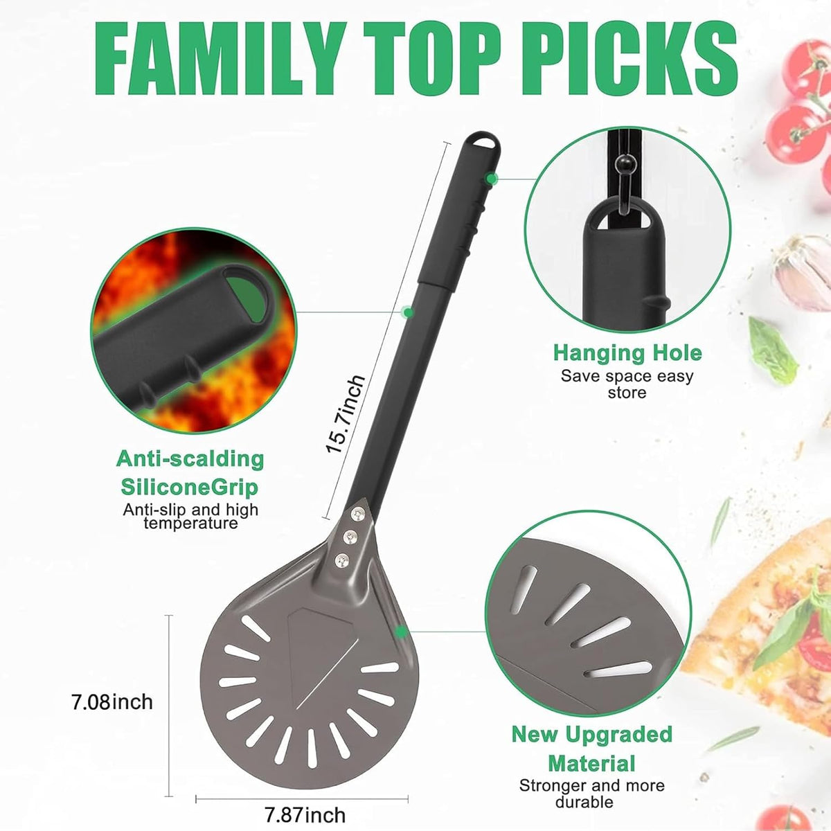 Pizza Turning Peel 9 Inch Round Aluminum Perforated Pizza Peel Turner with Metal Handle Pizza Paddle for Homemade Pizza Oven Accessories