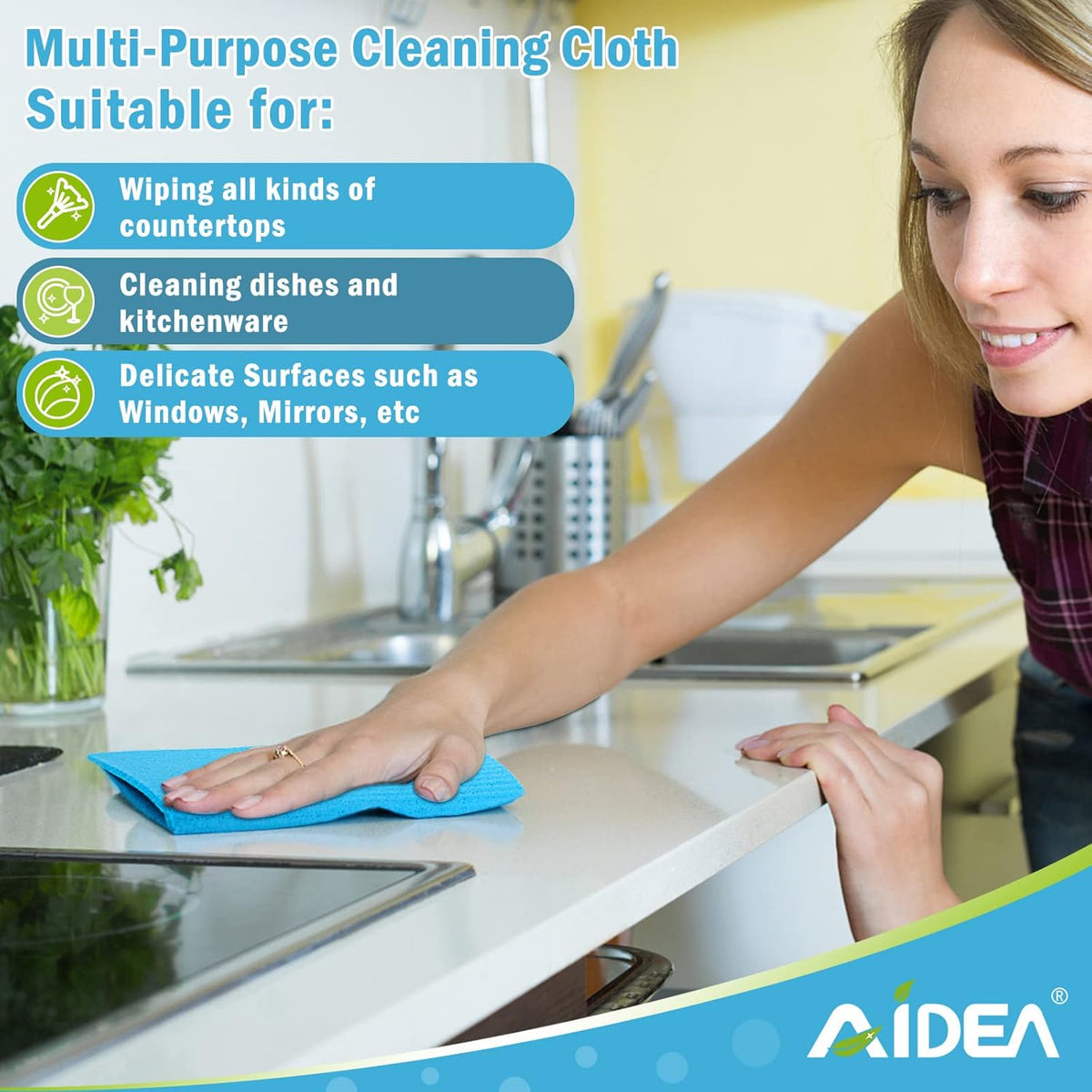 AIDEA Swedish Dishcloths for Kitchen, 20PK, Reusable Paper Towels, Kitchen Washcloths Dish Rags, Eco Friendly No Odor Reusable Cleaning Cloths, Cellulose Sponge Cloths, 7"×6"