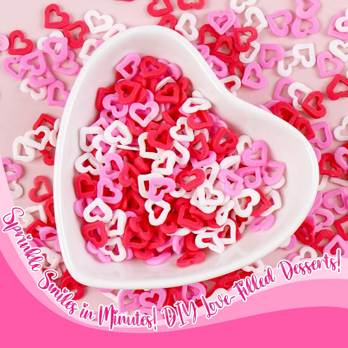 Edible Sweet Heart Sprinkles For Cake Decorating, Love Sugar Mixes 150g/5.29oz, White Pink and Red Sprinkles, Cupcake, Ice Cream, Cookie, Mother's Day, Valentine's Day, Wedding Party Supplies