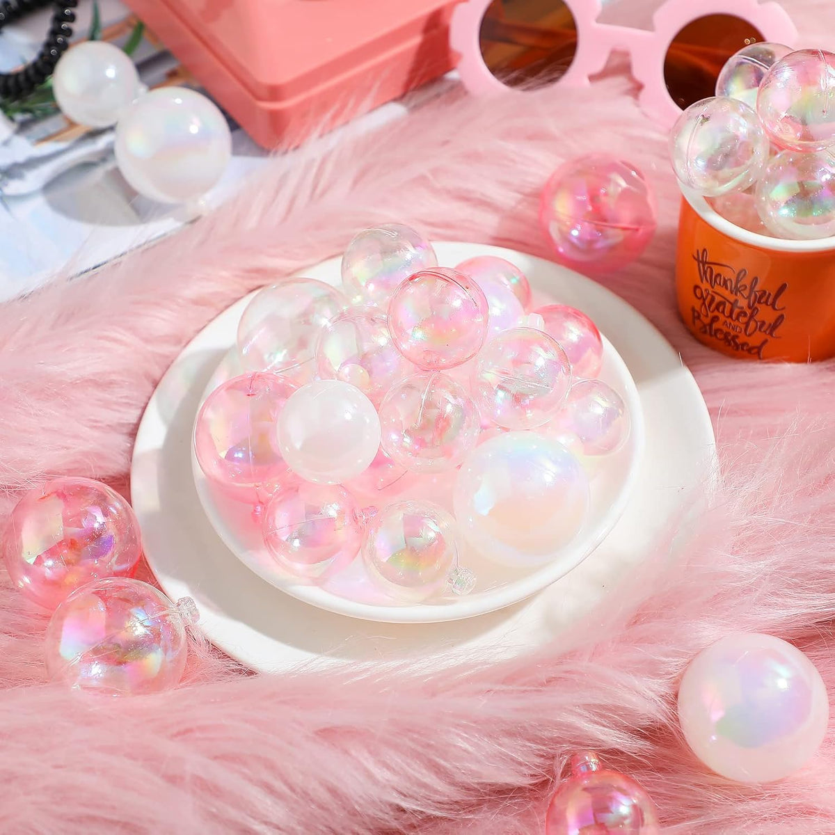 108 Pcs Balls Cake Topper DIY Cupcake Insert Foam Balloons for Cake Baking Wedding Anniversary Birthday Decoration(Pink, Clear, White,1.57'', 1.18'')