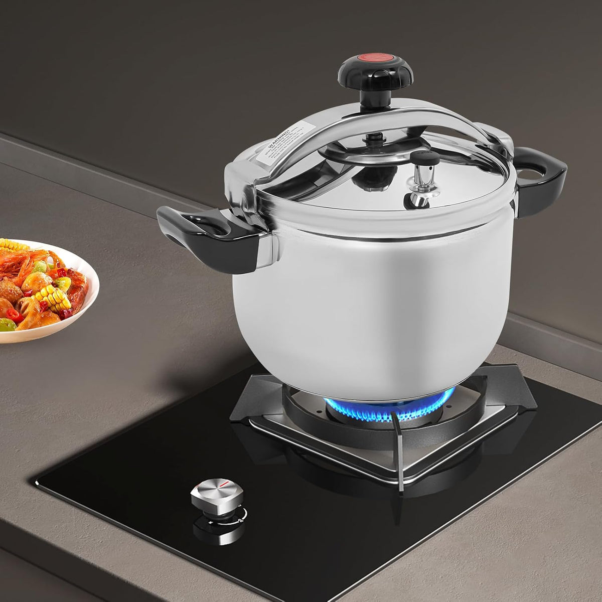 11.6 Quart Pressure Cooker Stainless Steel Pressure Canner, Large Capacity, Commercial Pressure Cooker Clamp On Type, Single Valves for Family or Commercial Use