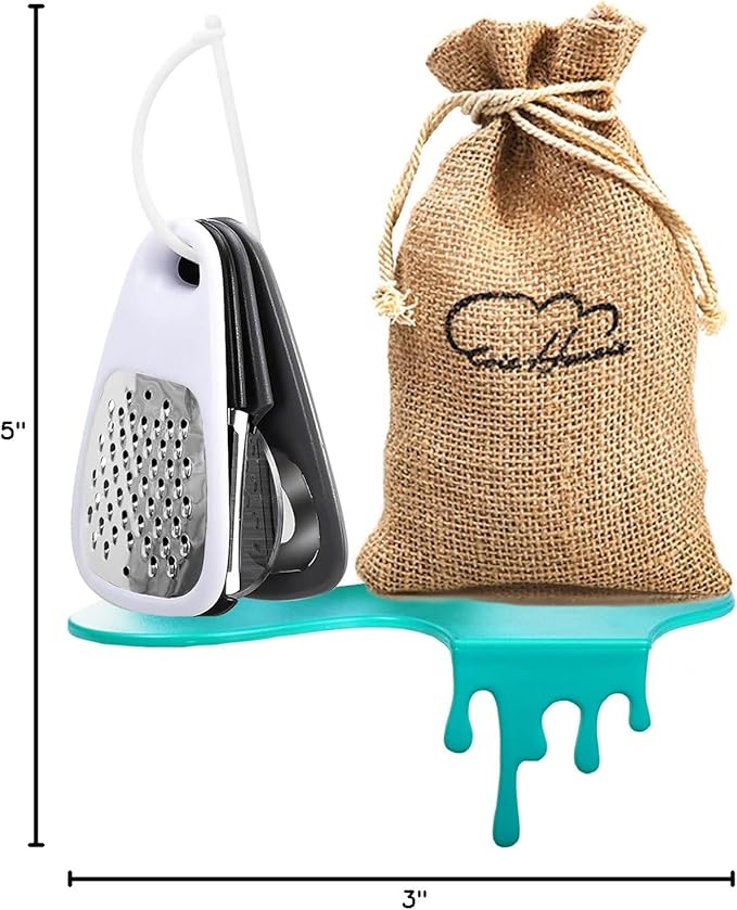 5 Pieces Kitchen Gadgets Set - Space Saving Cooking Tools Accessories Cheese Chocolate Grater, Fruit Vegetable Peeler, Bottle Opener, Pizza Cutter, Burlap Bags with Drawstring Gift Set