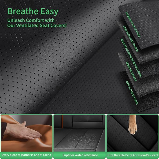 Fit Passport Car Seat Covers for Honda Passport 2019-2025 2026 -Upgraded Premium Waterproof & Breathable Leather,Airbag Compatible,All-Weather Seat Cushion Protector,2 Front/Black-Brown