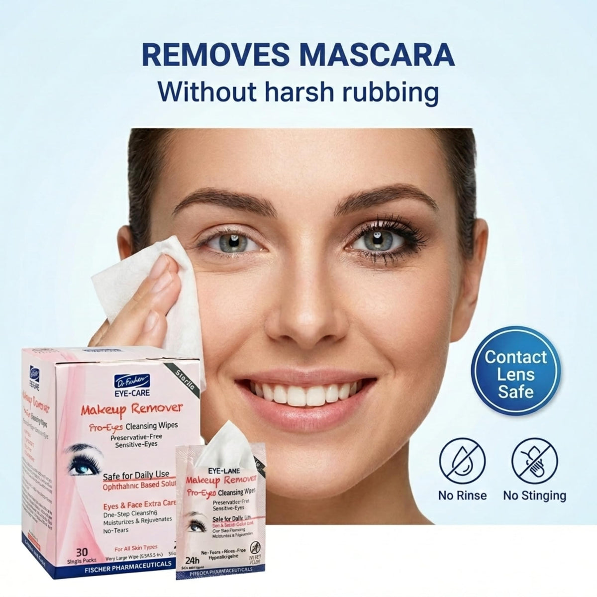Dr. Fischer Eyelid & Lash Makeup Remover Wipes – Preservative & Alcohol-Free, Ophthalmologist Tested, Gentle for Sensitive Eyes with Chamomile & Niacinamide