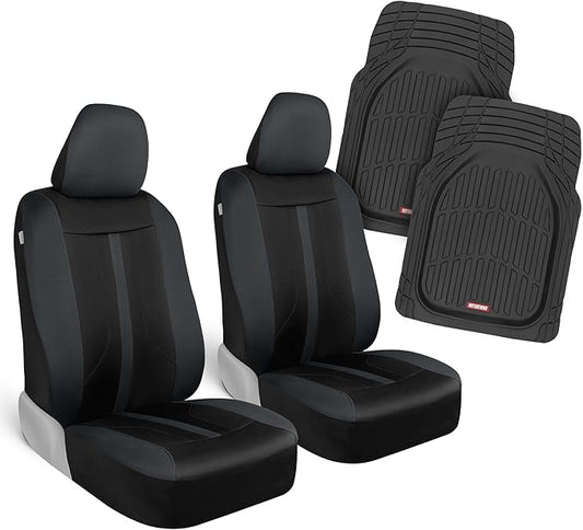 Motor Trend (2) Car Seat Covers for Front Seats with (2) Trimmable Car Floor Mats – Universal Fit Auto Accessories for Cars, Trucks, SUVs, Vans – Interior Protection and Vehicle Interior Shield Combo