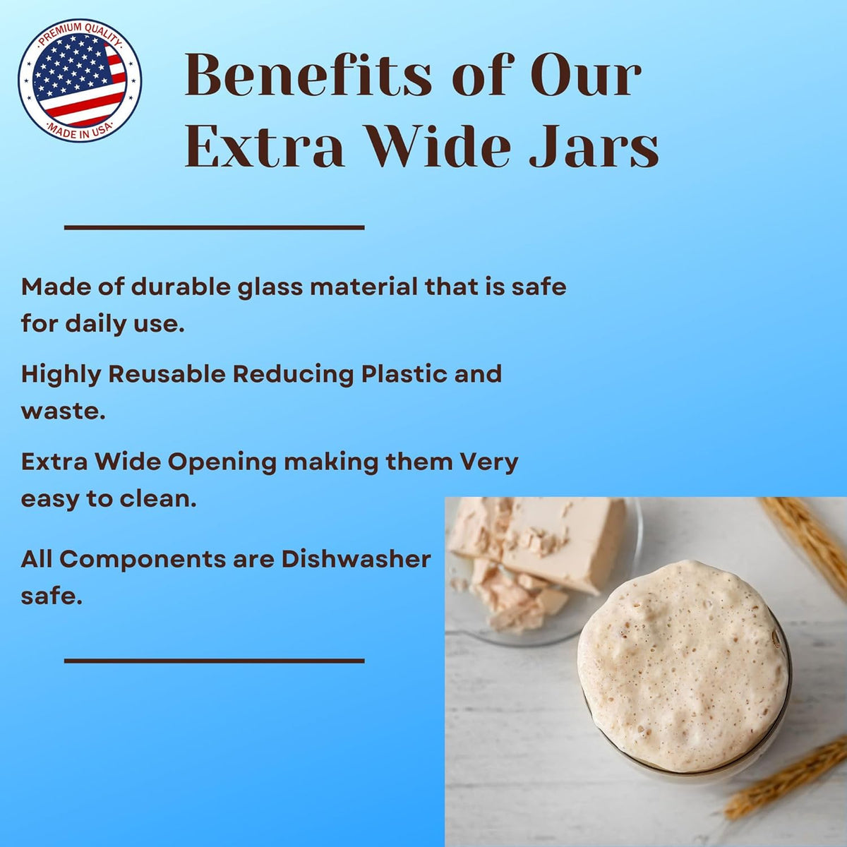 JARMING COLLECTIONS Mason Jars 16 oz Glass Extra Wide Mouth Pint Storage Jars with Lids - BPA Free Plastic Storage Lids - Made in USA - Pint Glass Jars 16 oz with White Lids