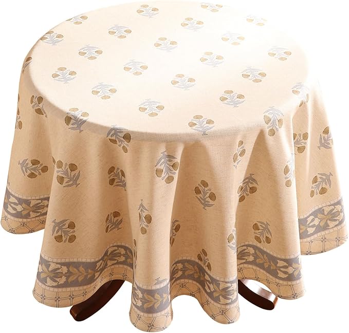 patdrea Designer Beige Round Tablecloth,Vintage Linen Yellow Floral Pattern Table Cloth,Decoration Table Cover for Kitchen Dining Christmas,Tea Party,Thanksgiving,Diameter 67"-Istana a