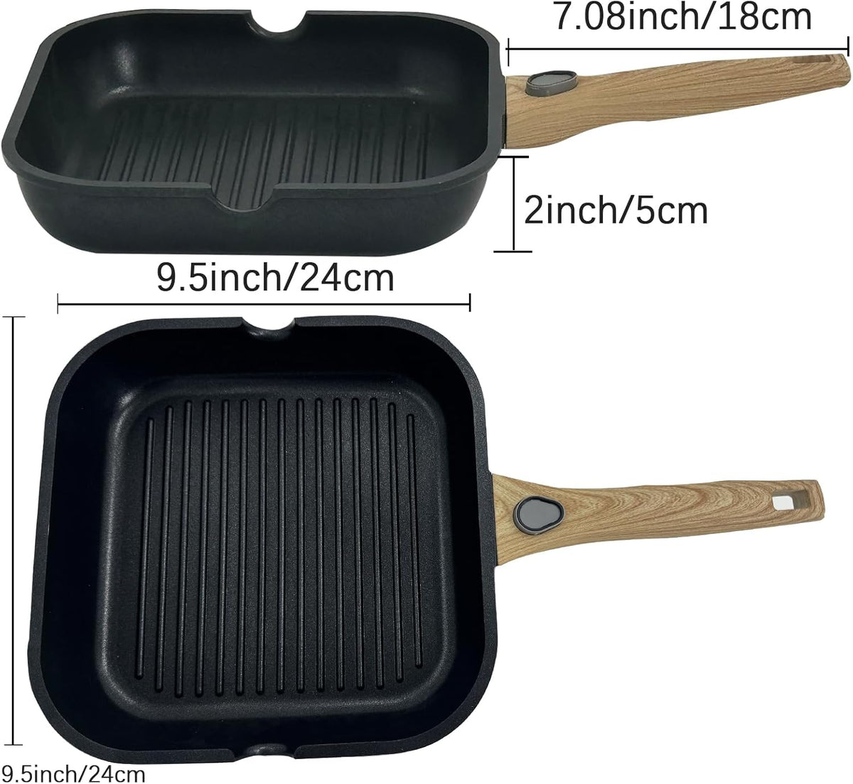 Nonstick Square Grill Pan for Stove Tops, Detachable Handle Griddle Pan,9.5inch Remove Handle Grill Pan with Pour for Cooking,Induction,Gas,Non Toxic,PFOA Free(Granite, Square-9.5inch)