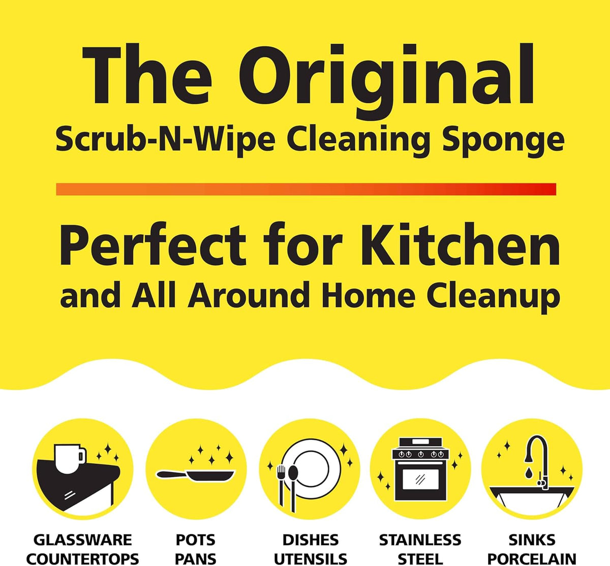 Original Scrub-N-Wipe Pad by Tuff-Scrub, 6-Pack, Microfiber, Multi-Surface, Non-Scratch, Dual-Sided, Scrubber for Dishes, Sinks, Non-Stick Cookware – Machine Washable, Durable Kitchen Sponge (Large)