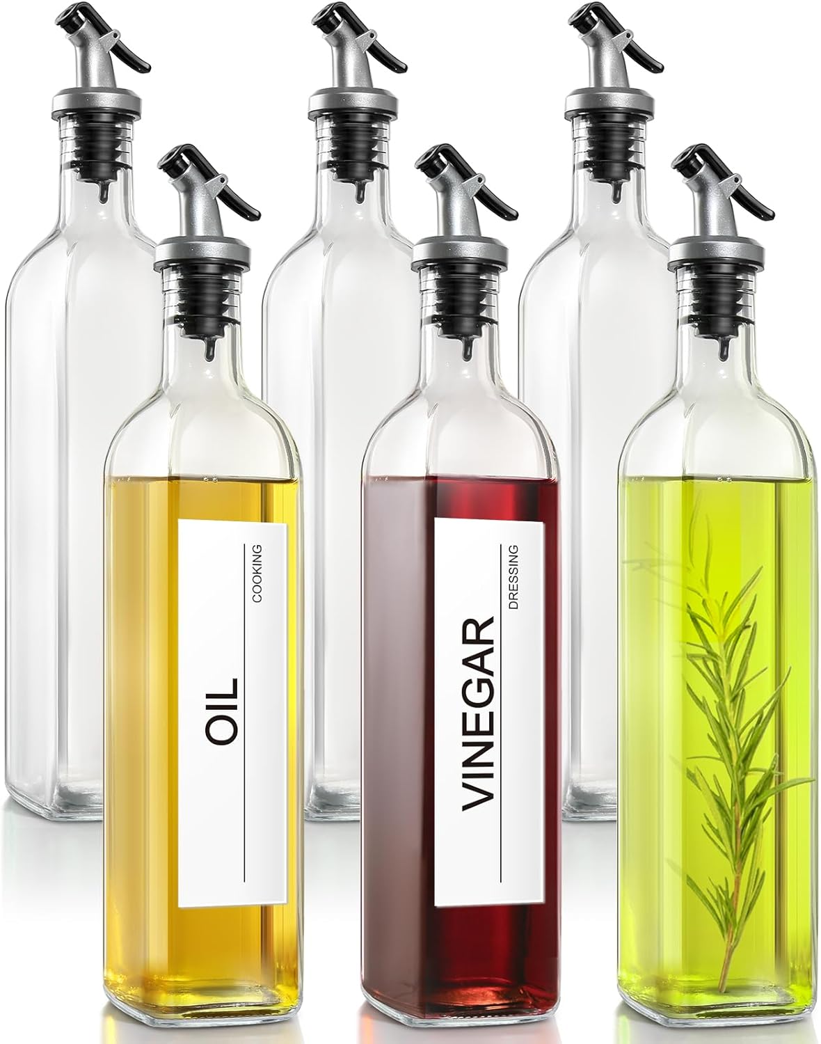 GMISUN Olive Oil Dispenser Bottle, Oil Dispenser Bottle for Kitchen, Cooking Vinegar Dispenser Set 6Pack, Glass Container Cruet-Pourer Spout, Funnel and Labels