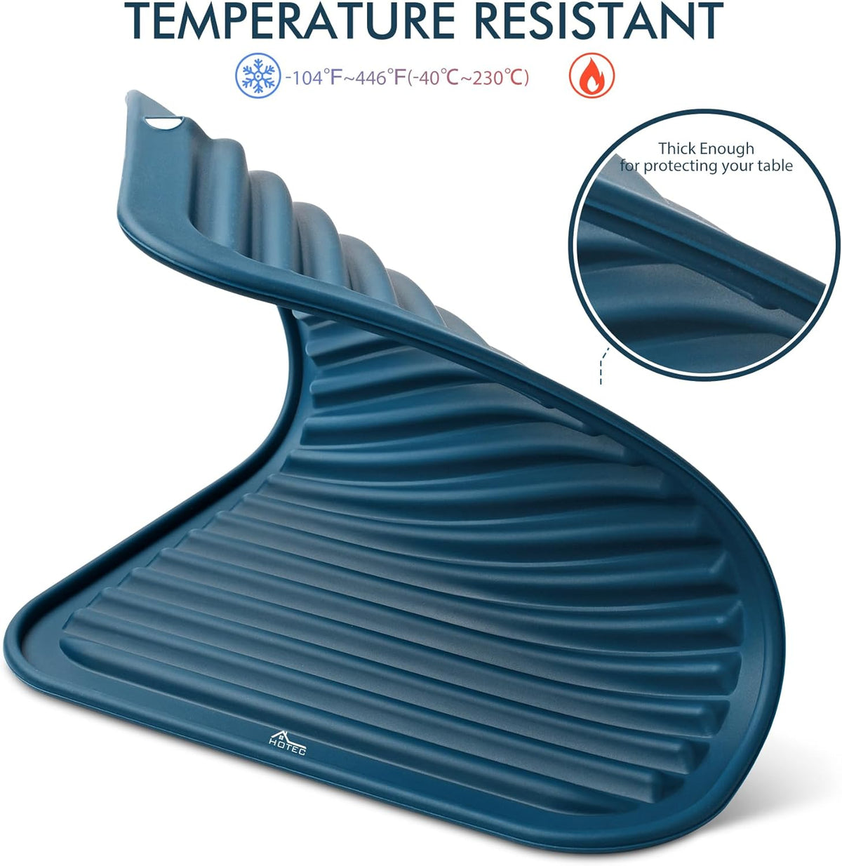 HOTEC BPA Free Silicone Trivets for Hot pots and Pans, 446℉ Heat Resistant for Kitchen Counter Dish Drying Mat, Set of 2 Classic Blue
