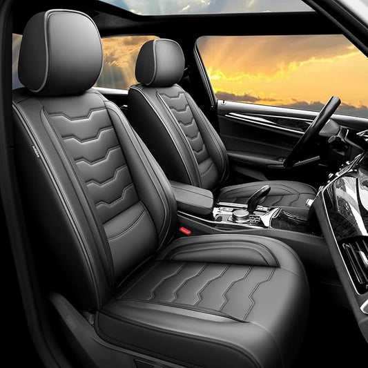 Fit Frontier Car Seat Covers Premium Leather for Nissan Frontier 2009-2025 2026. Waterproof， Breathable, Scratch-Resistant & All-Weather Seat Cushion Protector（Full Set,Black