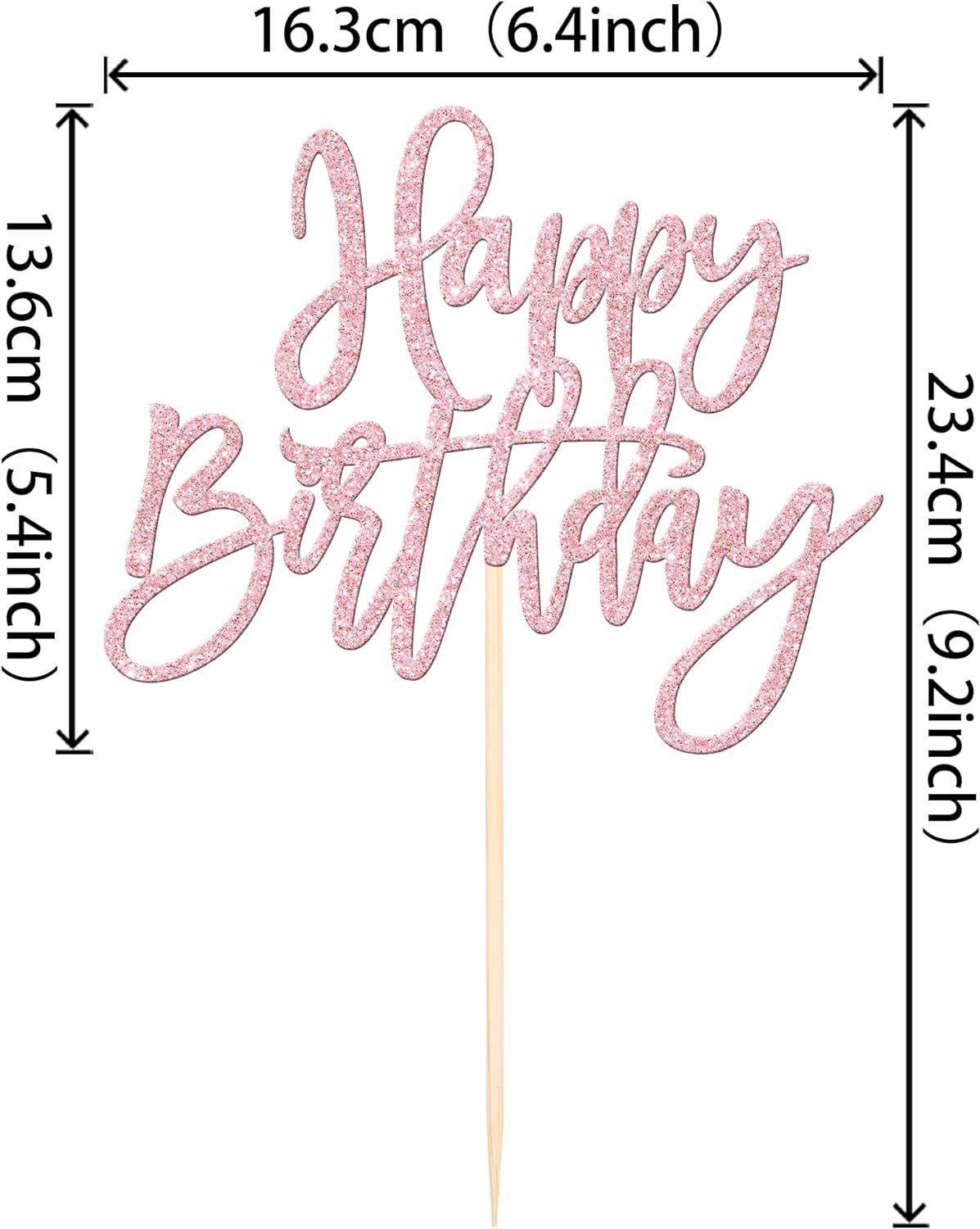 1 PCS Happy Birthday Cake Topper Glitter Cake Pick for Celebrating Anniversary Theme Party Cake Decorations Supplies Light Pink