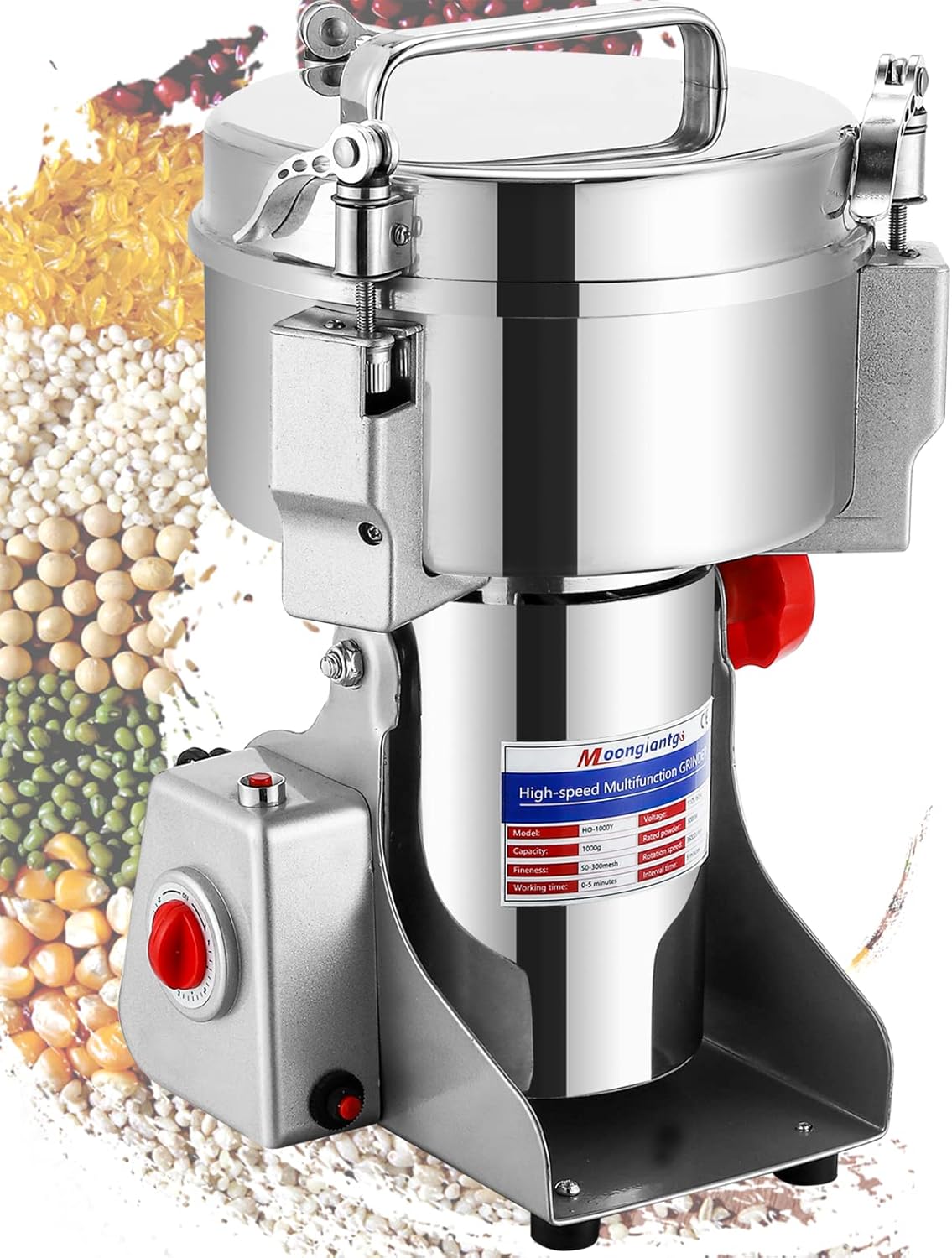 Moongiantgo 2500g Grain Mill Grinder Commercial Spice Grinder 3600W Stainless Steel Electric Pulverizer Dry Grinding Machine for Wheat Corn Rice Pepper Herbs Coffee Beans (2500g Swing, 110V)