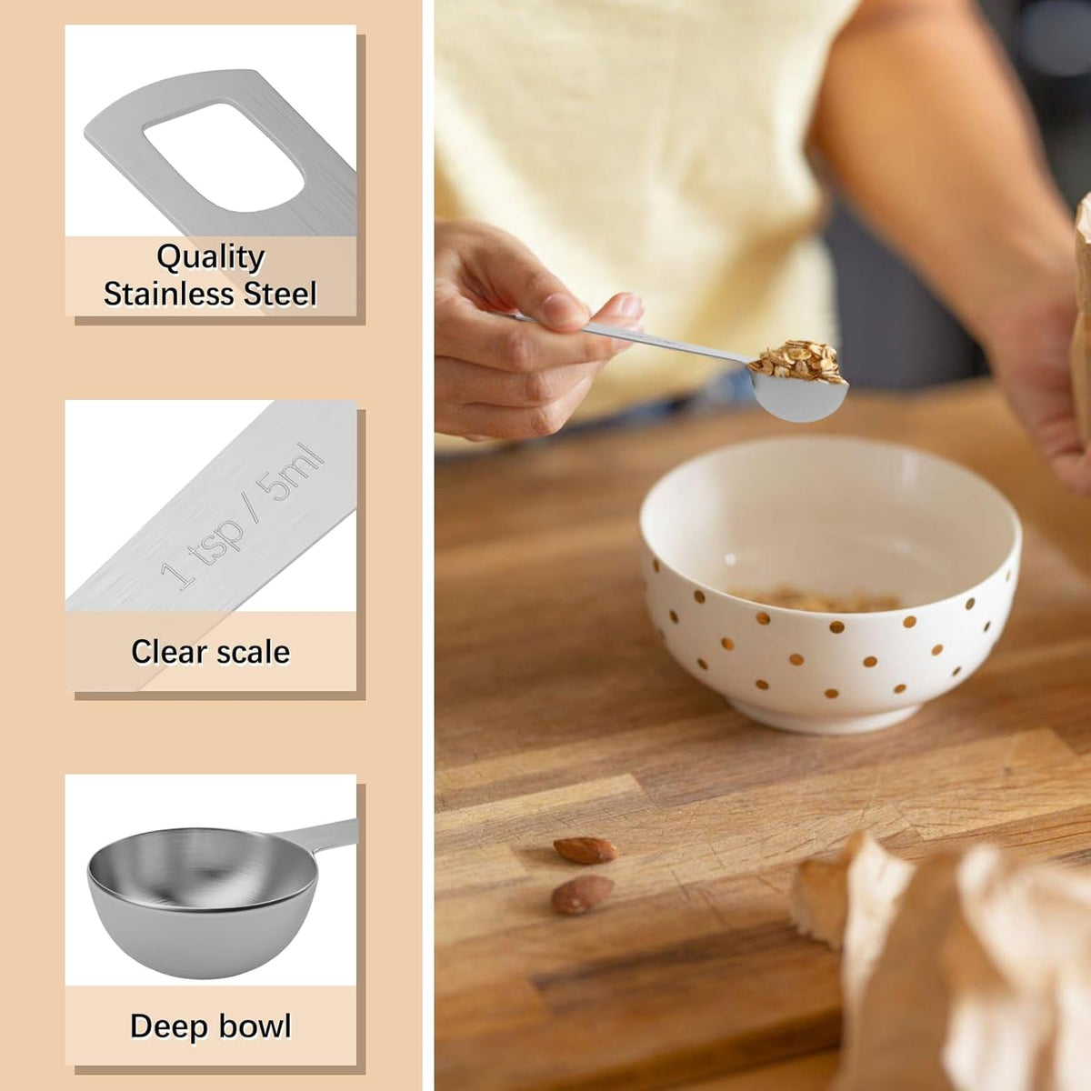 1PCS 1tsp (1/3tbsp, 5ml) Single Measuring Spoon, Stainless Steel Individual Teaspoons Only