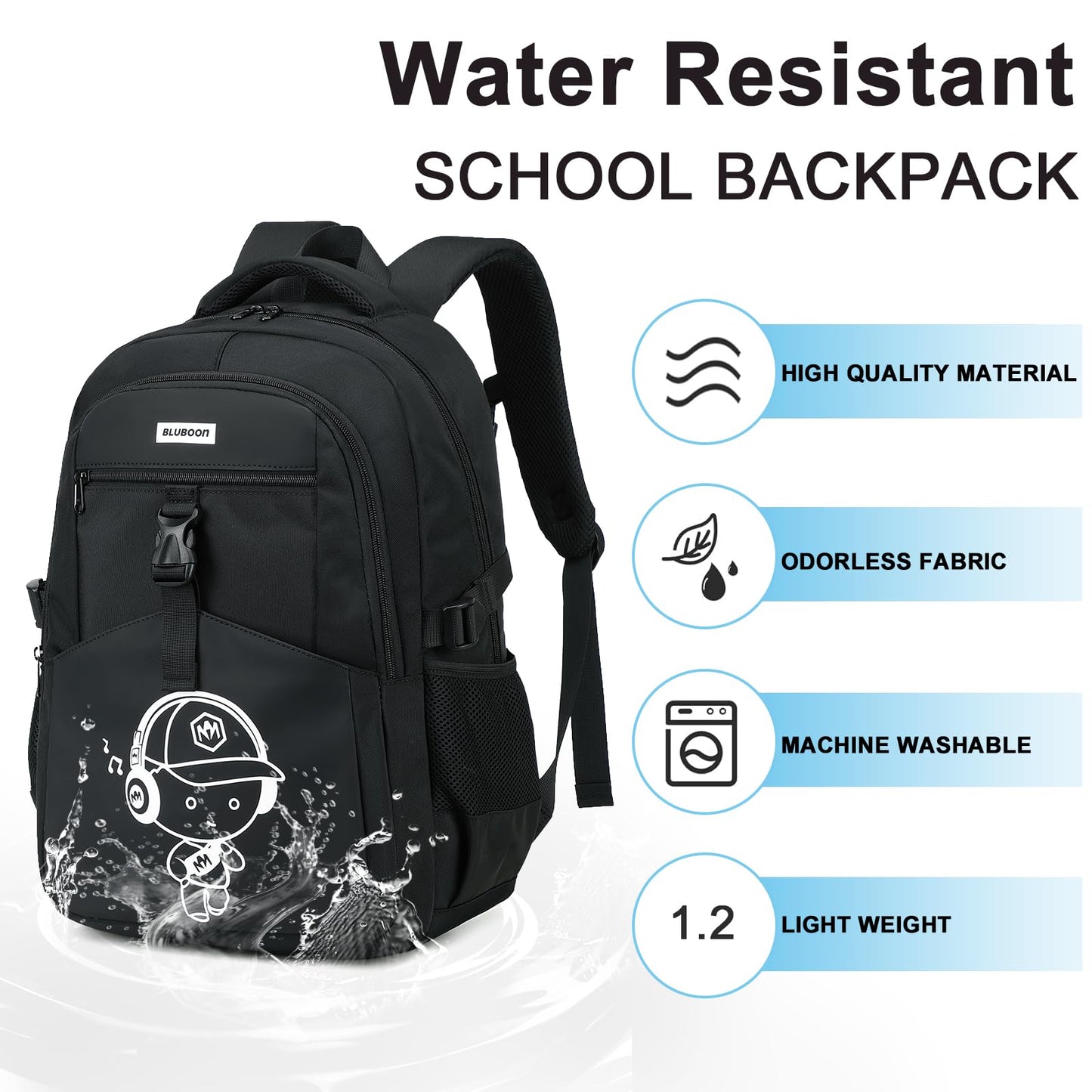 Bluboon Kids Backpack Boys Camo Bookbag Teens Elementary School Bag Daypack Travel Back Pack Middle school (Black-900)