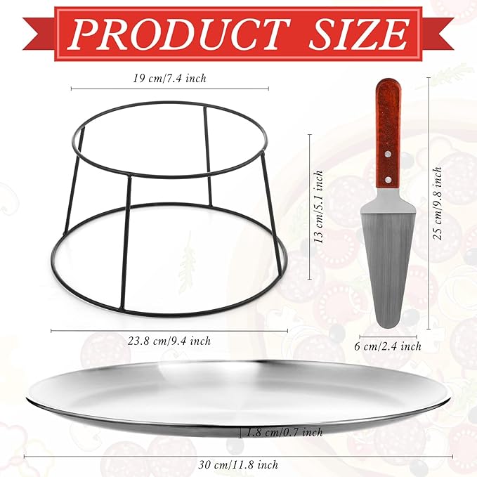 12 Pcs Pizza Stand Set: 4 Metal Stands, 4 Pizza Pans, 4 Spatulas for Weddings, Party(Silver,Round)