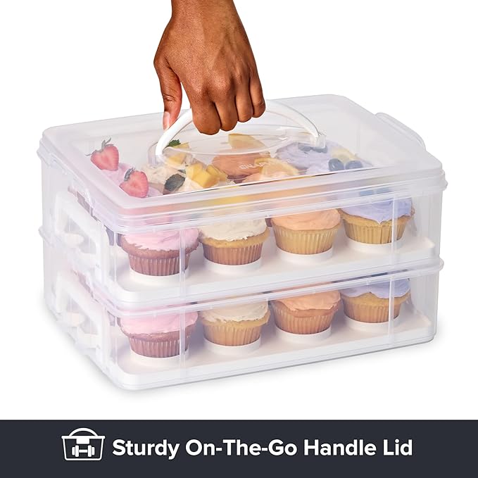 Snapware (2-Layer, 24 Cupcakes Plastic Detachable Cupcake Carrier Storage Container With Lid and Handle, Freezer Dishwasher Microwave Safe