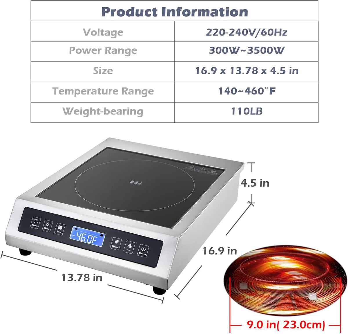 Commercial Induction Cooktop, Portable Electric Countertop Burner with Sensor Touch and LCD Screen(3500W/220V),Commercial Grade Induction cooker for Hotel Restaurant School