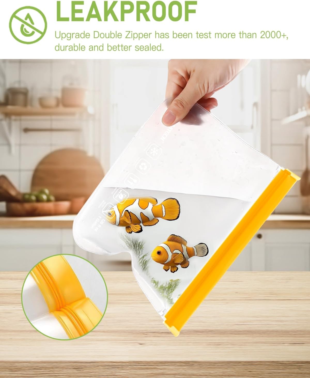 IDEATECH Gallon Freezer Food Containers, BPA Free PEVA Reusable Gallon Bags, Sandwich Bags, Lunch Baggies, Travel Healthy Food (Grey, 8Pack-8Gallon)