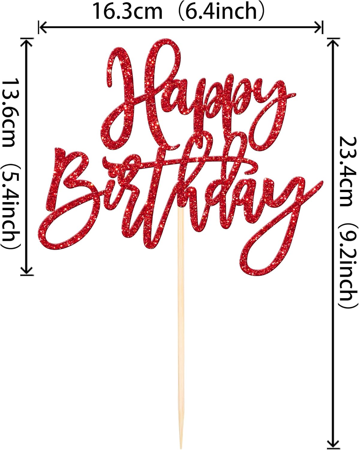 ZHUOWEISM 1 PCS Red Glitter Happy Birthday Cake Topper for Celebrating Birthday, Anniversary Parties