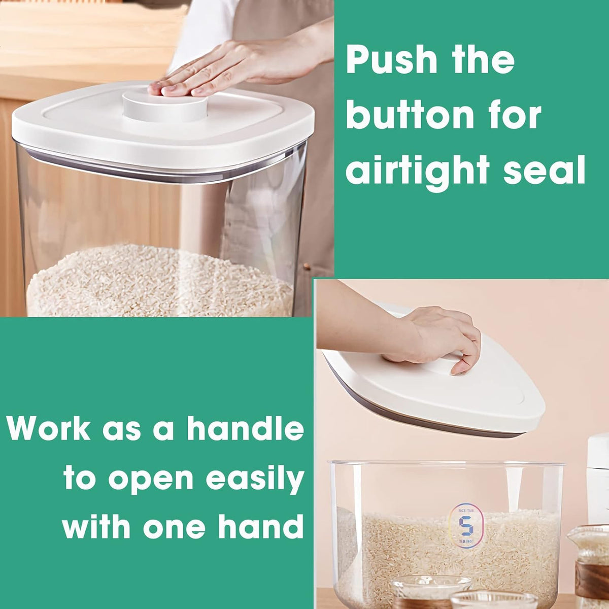 Airtight Rice Container 10 Lbs, Clear Plastic Food Storage Container Bin For Flour Sugar, Dry Food Holder with Easy Locking Lid for Kitchen Pantry Organization and Storage