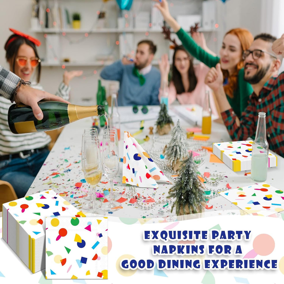100 Pcs Sprinkles Napkins 2 Ply Disposable Paper Napkins for Baby Shower Birthday Party Theme Table Decor Supplies(White,Rainbow Dot)