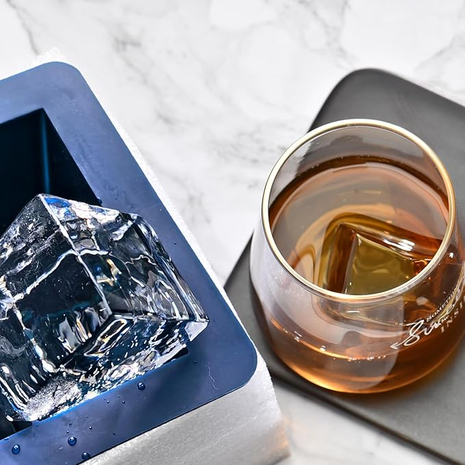 Clear Ice Cube Maker Silicone - Crystal Clear 2 Inch Ice Cube Tray,10 Large Ice Cubes Mold for Whiskey and Cocktail