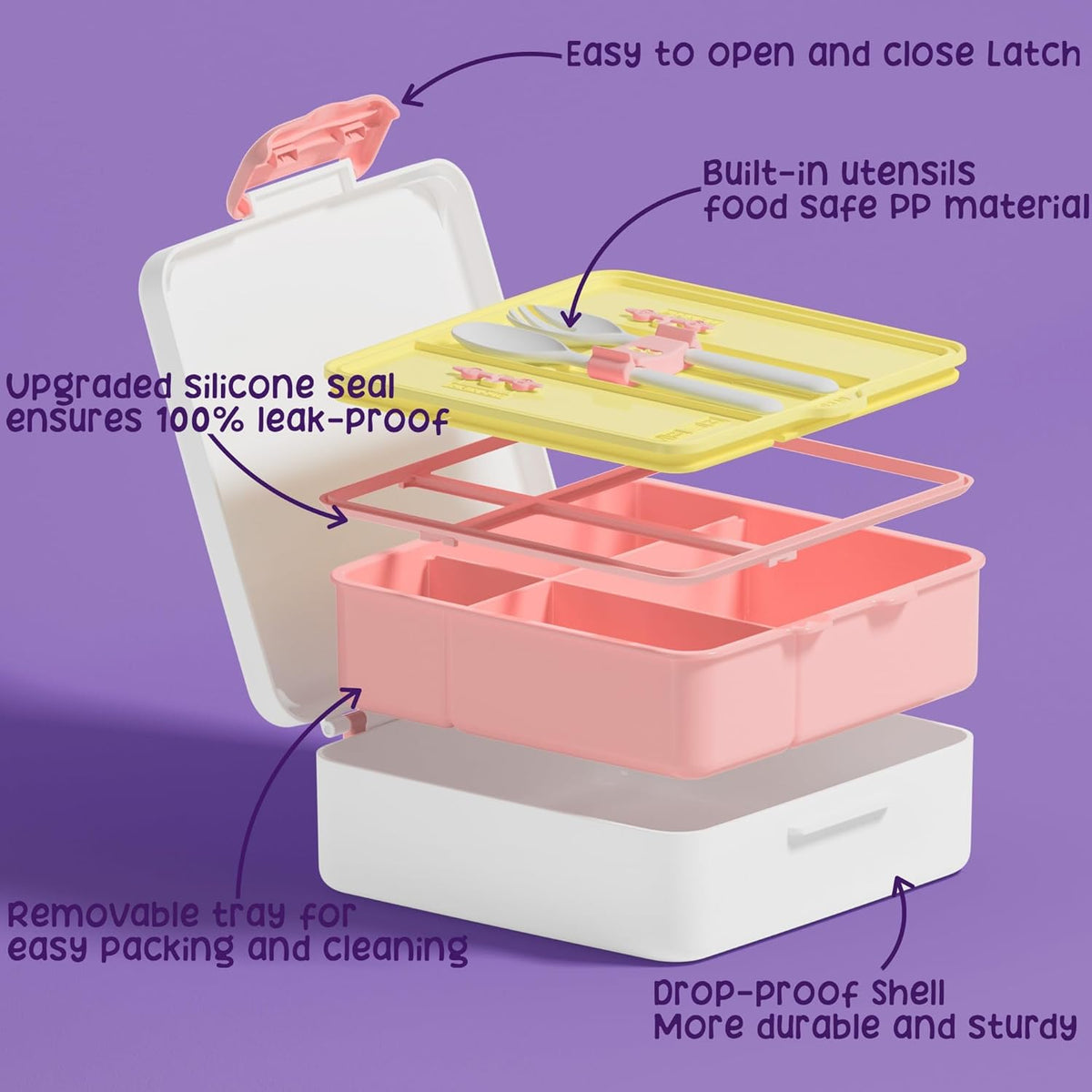 Fimibuke Kids Bento Snack Lunch Box with 4 Compartment, Insulated lunch Bag, Stainless Steel Vacuum Thermos Food Jar, Ice Pack, Utensils Set, Birthday Gift for Age 3-12 Back to School Toddler Girl Boy