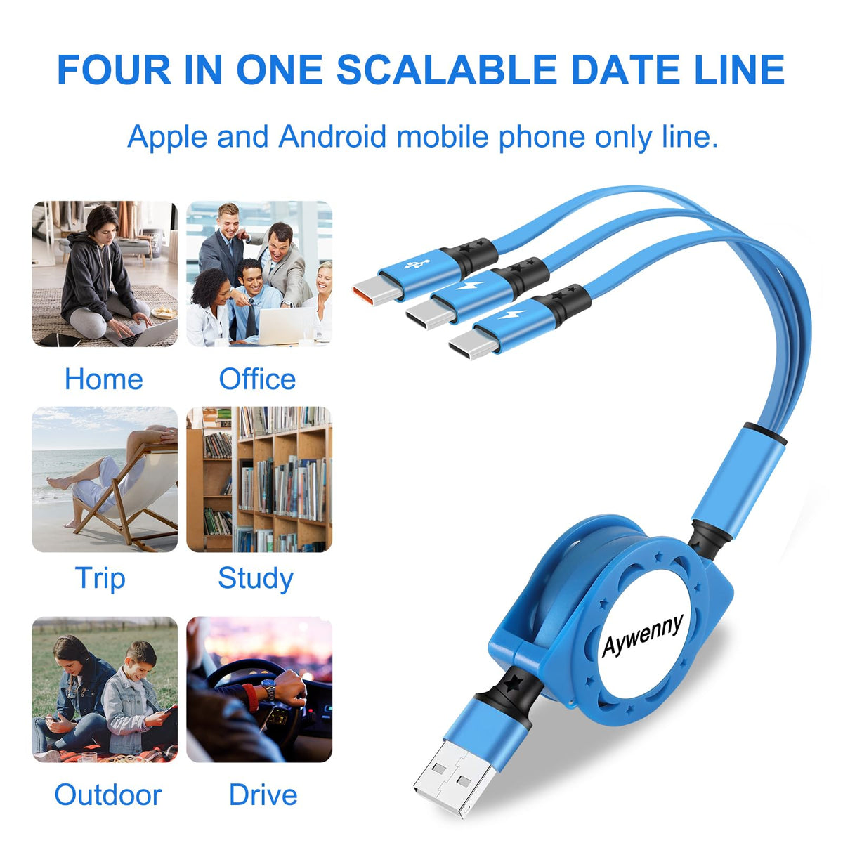 USB C Splitter Multi Charging Cable,3 in 1 Fast Charging Cord,3.3Ft 3 Pack
