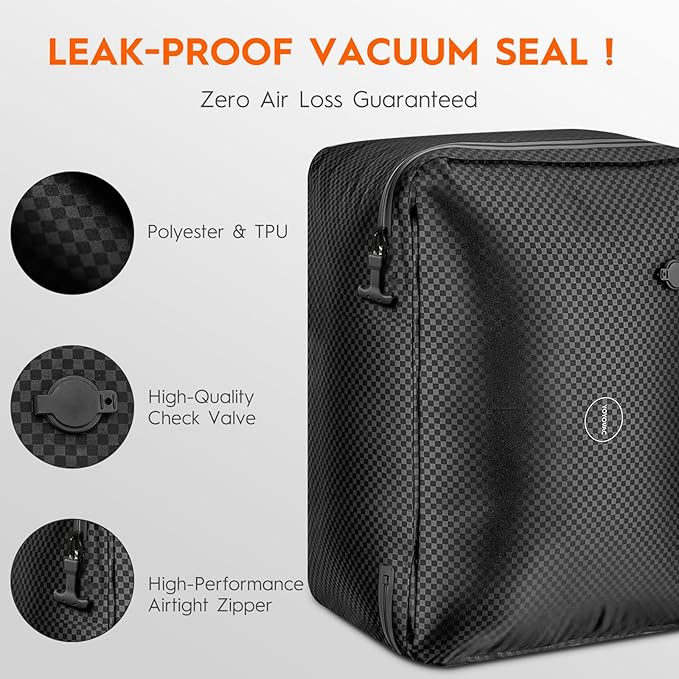 Vacuum Compression Bags with Wireless Pump – Space Saver Compression Bags for Luggage, No Checked Baggage, Triple Your Luggage Space, IP68, Reusable, Fits 20/24/28 Inch Suitcase (No Tracker)