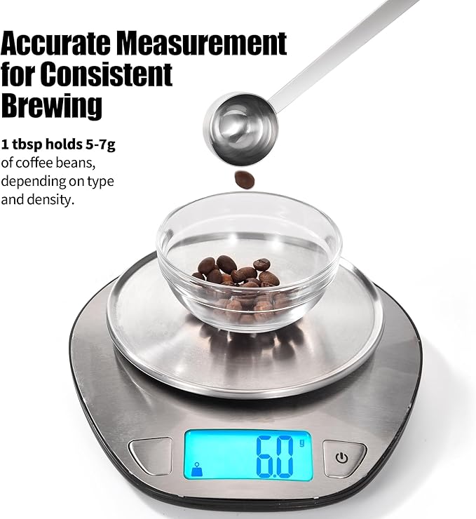 18/8 Stainless Steel Coffee Scoop, Doosu Food-Grade Metal Measuring Spoon with 4.3in Long Handle, Tablespoon Scooper for Coffee Beans, Ground Coffee, Espresso, Protein Powders, Tea, Sugar (1 Tbsp)