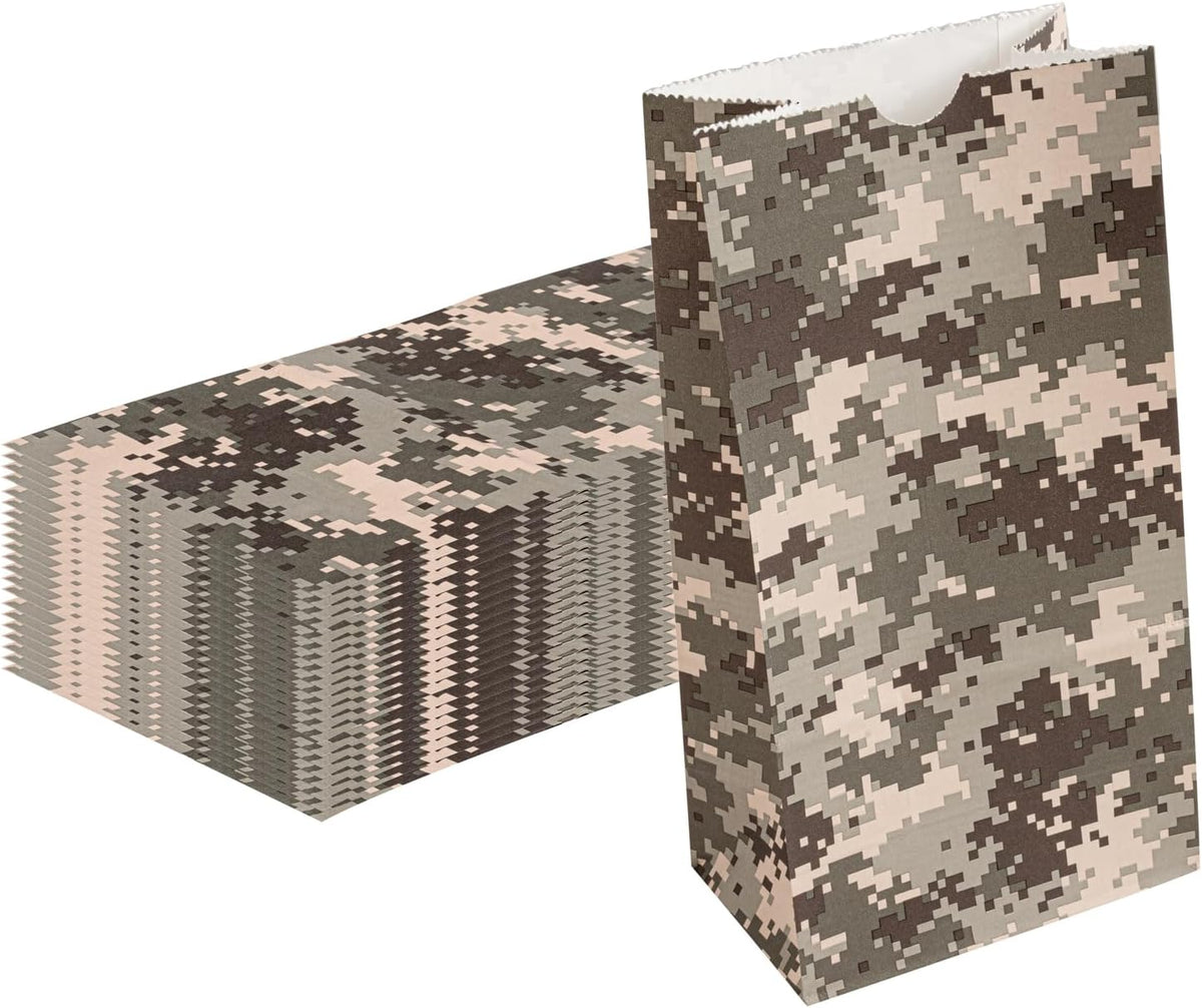 Restaurantware Bag Tek 4 LB Disposable Lunch Bags 100 Sturdy Take Out Bags - Flat Bottom Great For Restaurants Cafes And Bakeries Camouflage Paper Popcorn Bags Versatile For Grocery And More