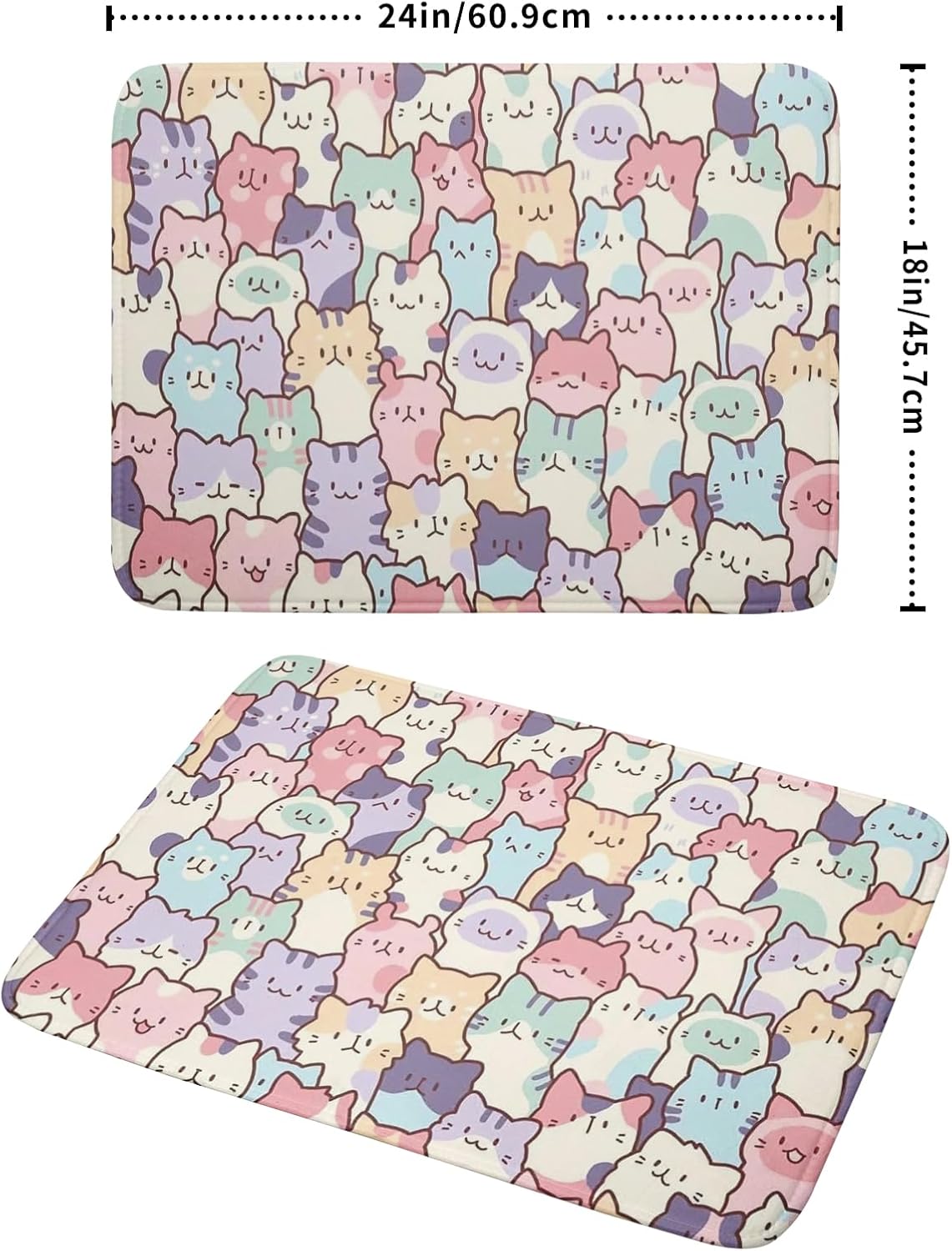 Colorful Cats Dish Drying Mat 18x24 inch Cute Animal Microfiber Reversible Fast Dry Dishes Drainer Rack Pad for Counter Kitchen Table Decor