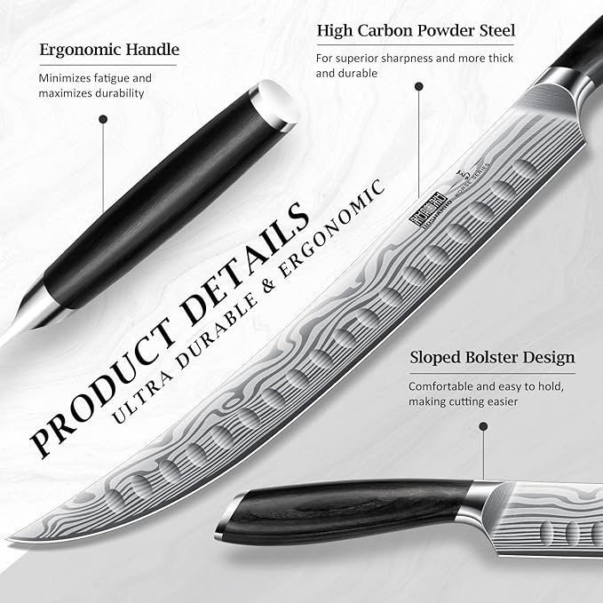 HOSHANHO Carving Kinfe 10 Inch, Forged High Carbon Powder Steel Butcher Breaking Knife, Razor Sharp Curved Brisket Slicing Kinfe for BBQ & Meat Cutting