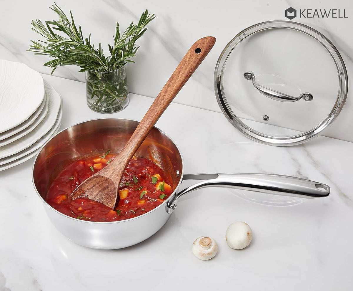 KEAWELL K3 Premium 2-Quart Tri-Ply Stainless Steel Saucepan with Lid, Induction & Oven Safe up to 600°F, Even Heating, Professional Cookware for All Stovetops (2-Qt)