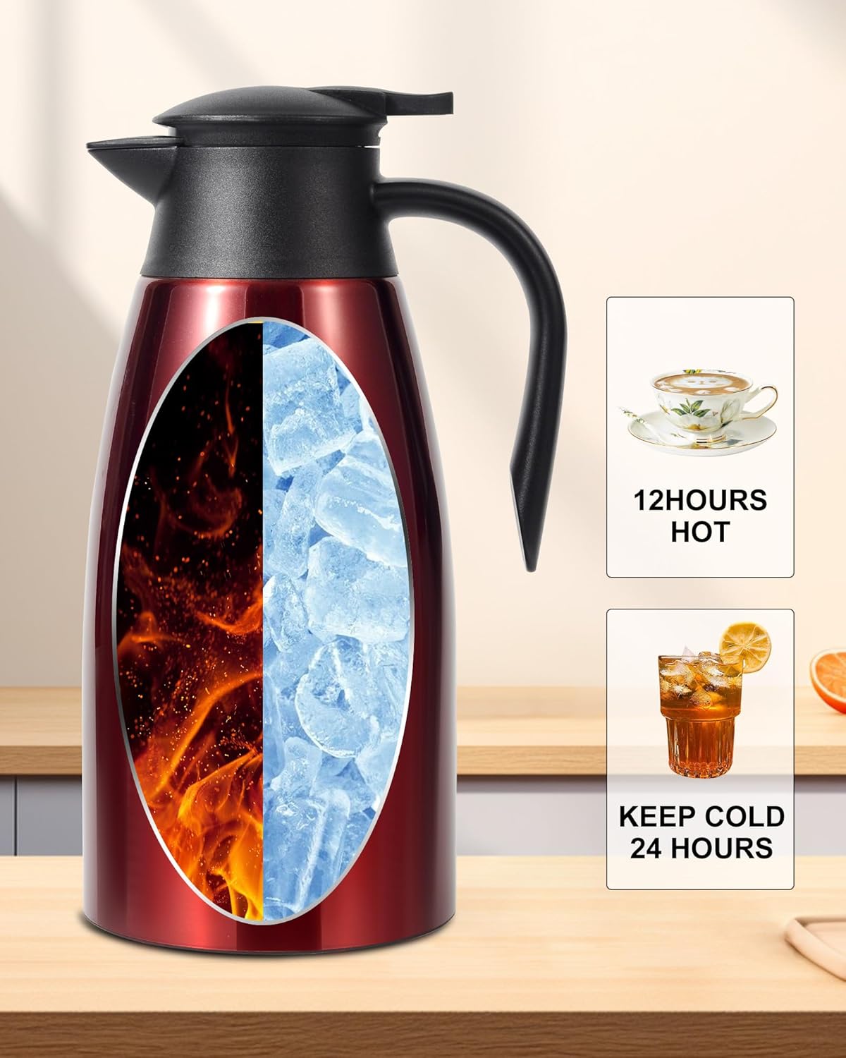 70oz Thermal Coffee Carafe, Updated Insulated Stainless Steel Coffee Carafes for Keeping Hot Coffee & Tea Hot Beverage-12Hours, Double Walled Vacuum Coffee Carafe