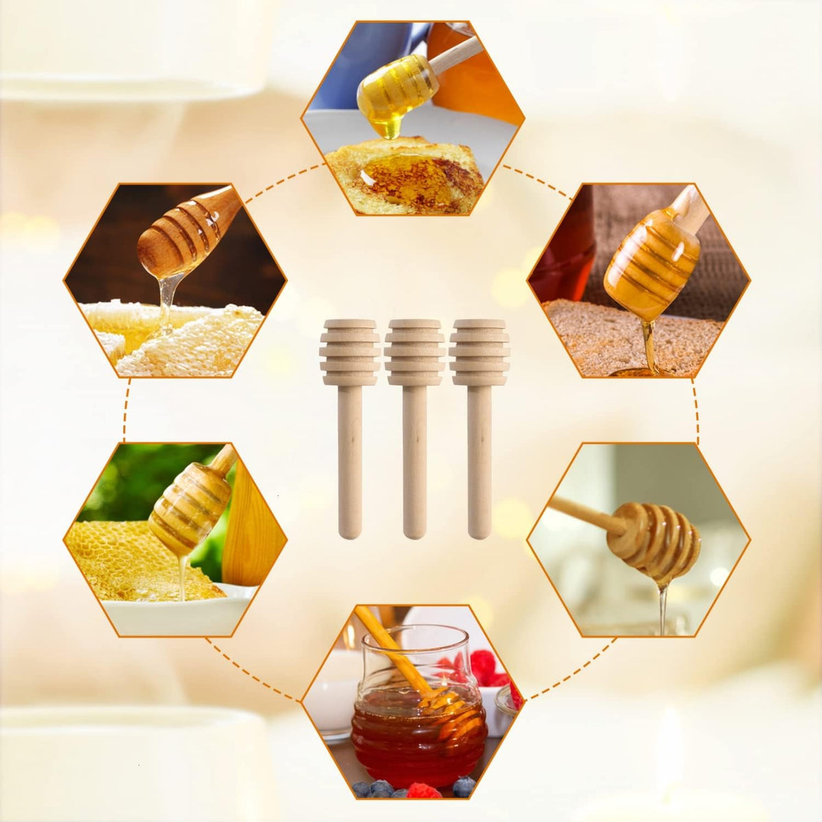 100 PCS Wooden Honey Dipper Sticks, 3 Inch Honey Sticks Mini Honeycomb Sticks, Mini Honey Dipper Honey Stirrers for Honey Jar Dispense Drizzle Honey and Wedding Party Favors Gift