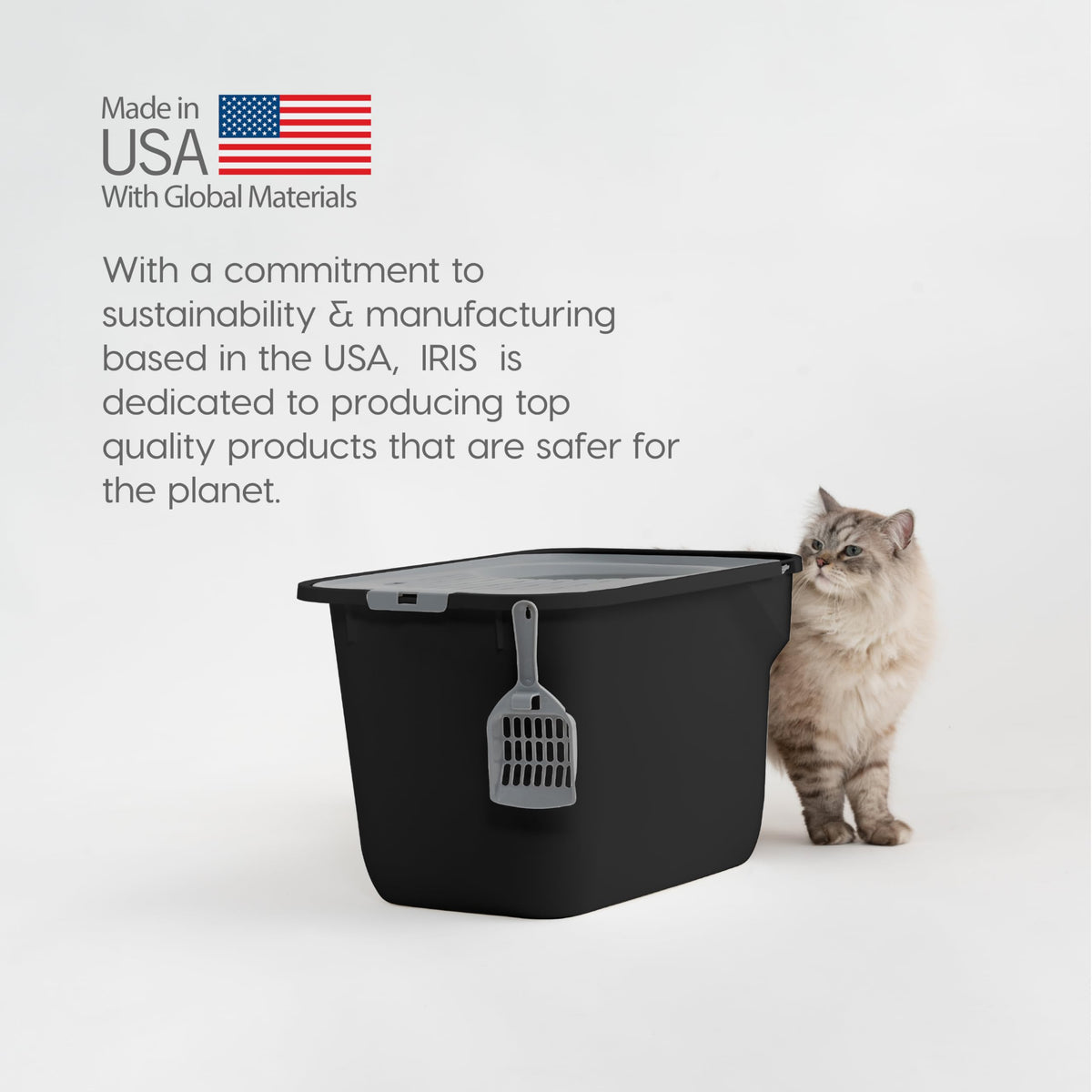 IRIS USA Large Top Entry Cat Litter Box, Hooded Privacy, Black/Gray