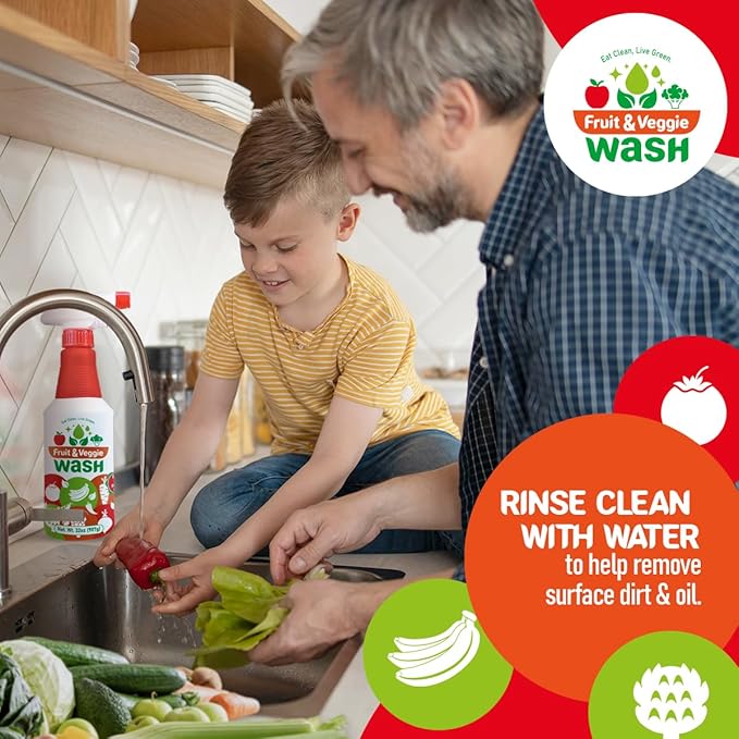Dr. Robaina Fruit & Veggie Wash – Produce Cleaner Spray 32 fl oz | Removes Waxes & Harmful Residue | No Aftertaste | Baby-Safe Plant-Based Formula | Made in USA