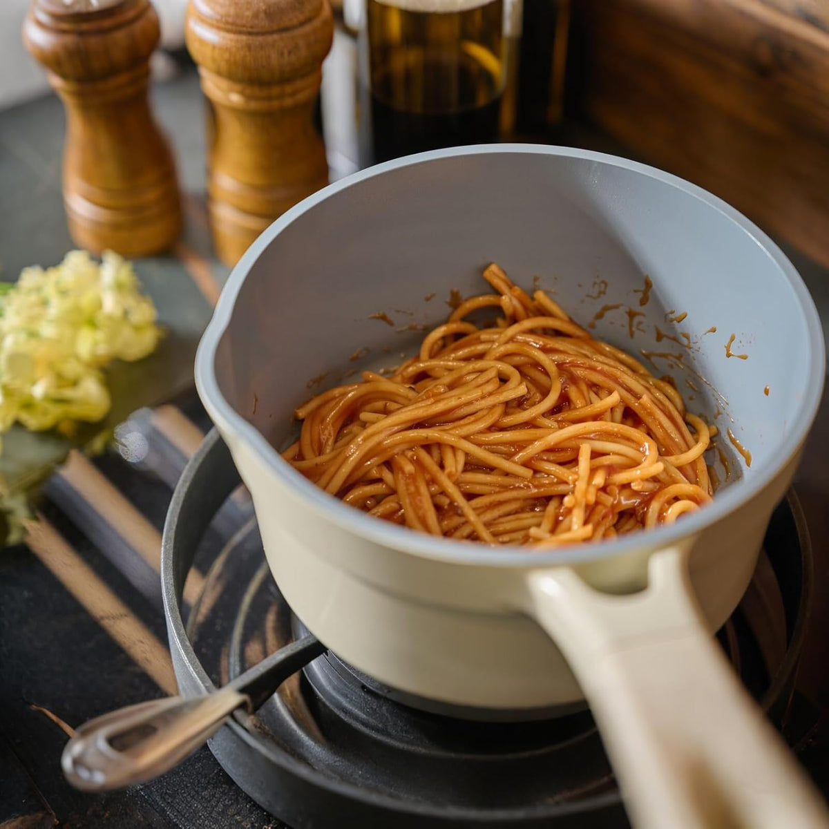 1.6 Quart Sauce Pan with Lid, Non Stick Saucepan Pot for Cooking with Pour Spout and Handle for Stove,Induction,Gas,Non Toxic,PFOA Free