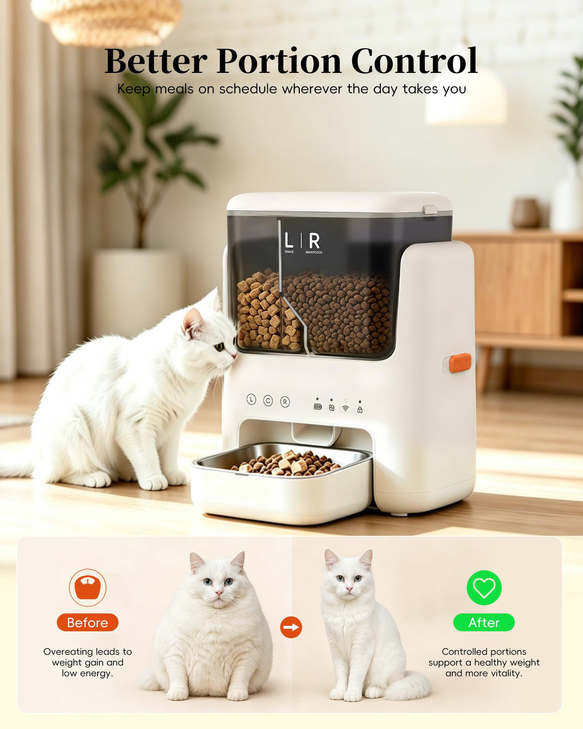 Automatic Cat Feeder, Dual Hopper for Meals & Treats, App Control