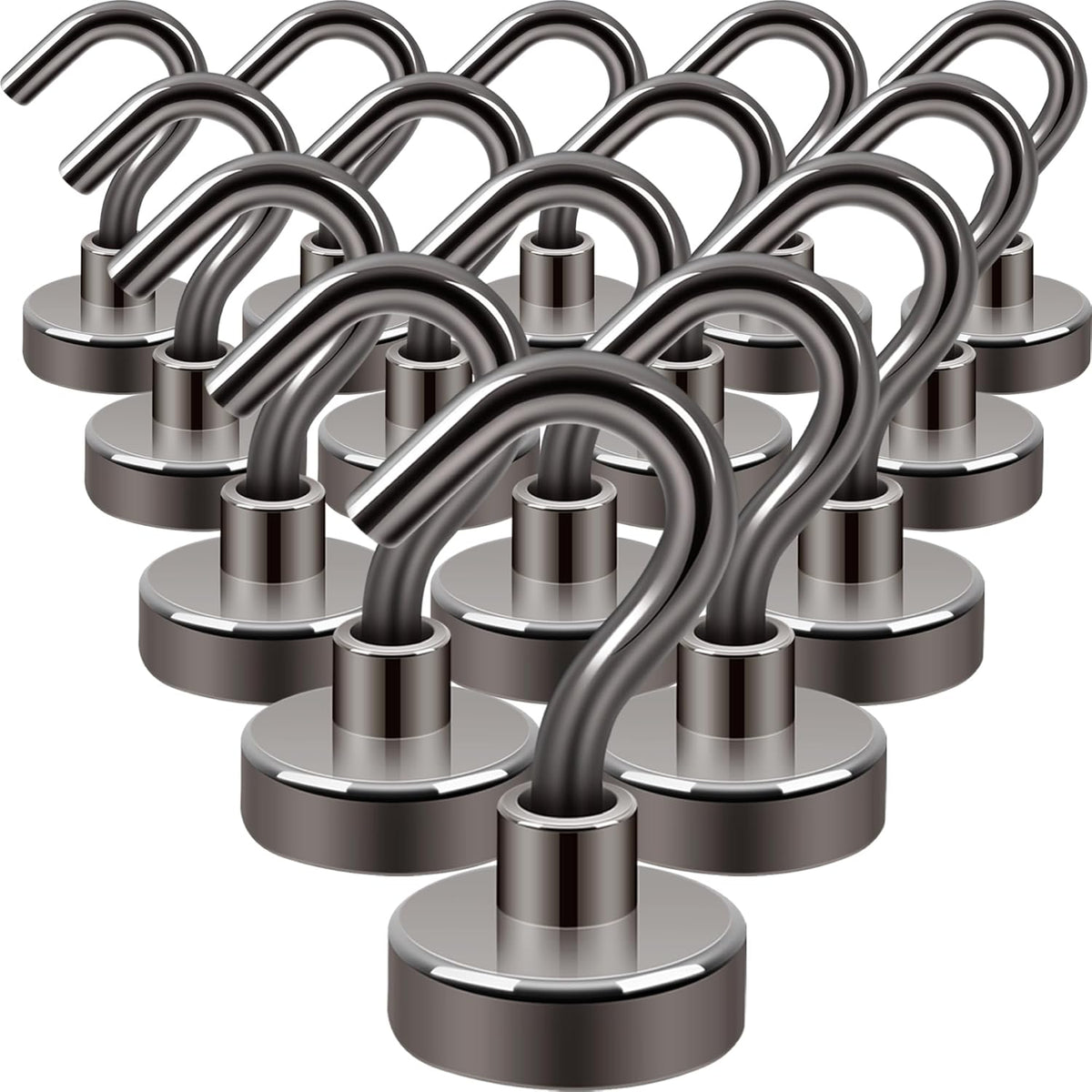 Neosmuk Magnetic Hooks,30lb++ Heavy Duty Earth Magnets with Hook for Refrigerator, Extra Strong Cruise Hook for Hanging, Magnetic Hanger for Cabins, Grill (Gunblack, 15 Pack)