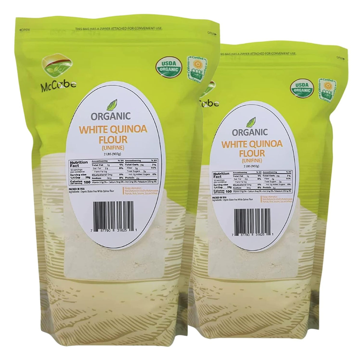 McCabe Organic White Quinoa Flour - Quinoa Flour Organic | Rich with Fiber & Minerals | USDA and CCOF Certified | Packed in USA | 2Lbs (Pack of 2)